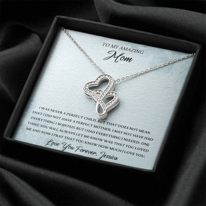 To My Amazing Mom Personalized Necklace - Love You Forever Double Hearts Necklace