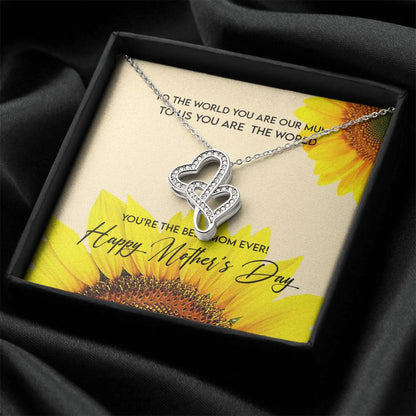 To My Mom - Double Heart Sunflower Mothers Day Necklace Double Hearts Necklace