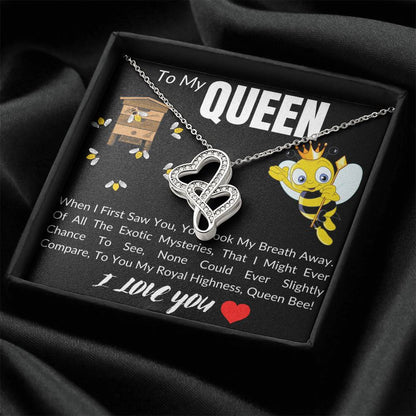 To My Queen - Forever Love Necklace - I Love You - To My Queen Living The Dream Interlocking Heart Necklace - Annivers Double Hearts Necklace