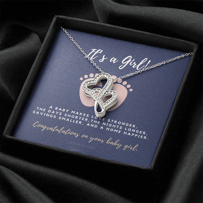It's A Girl Necklace Gift For Mom  Baby Girl Congratulations  Baby Girl Shower Gift For Mom  New Mom Necklace  New Mom Double Hearts Necklace