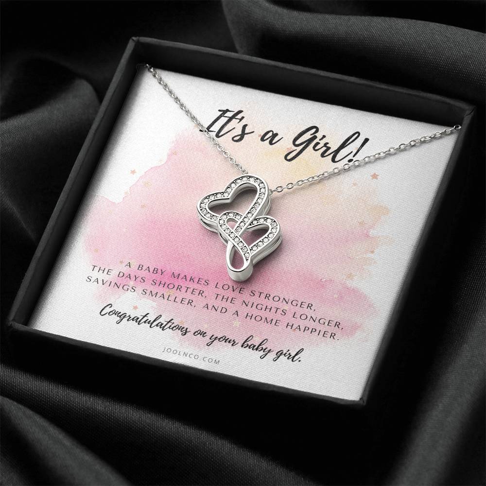 It's A Girl Necklace Gift For Mom  Baby Girl Congratulations  Baby Girl Shower Gift For Mom  New Mom Necklace  New Mom 1 Double Hearts Necklace