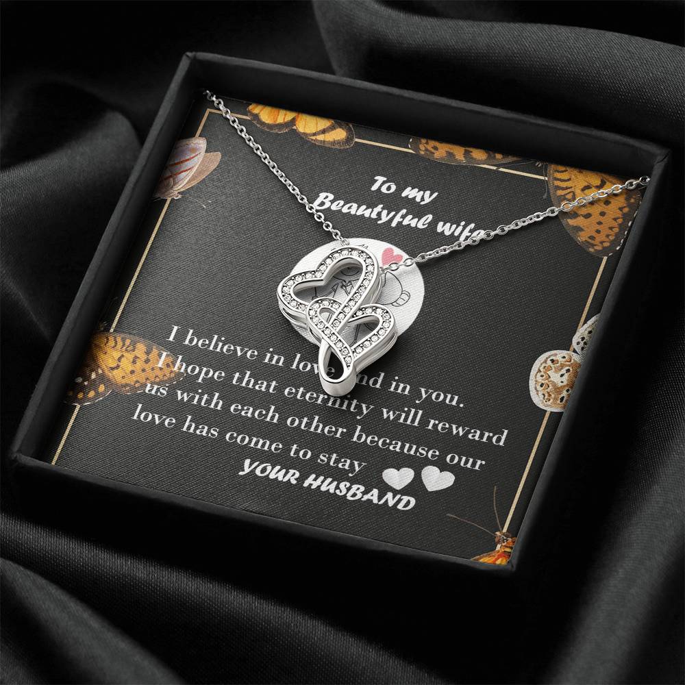 To My Beautiful Wife- I Love You Double Hearts Necklace