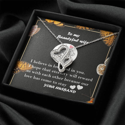 To My Beautiful Wife- I Love You Double Hearts Necklace
