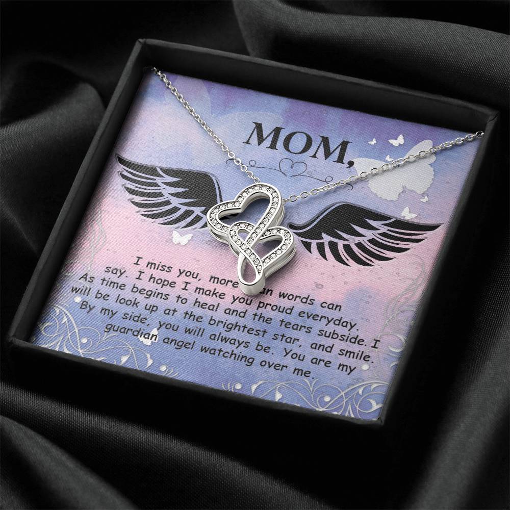Mom - I Miss You More Than Words Can Say -  Double Hearts Necklace