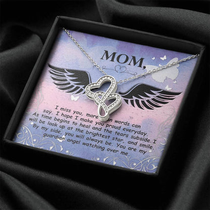 Mom - I Miss You More Than Words Can Say -  Double Hearts Necklace