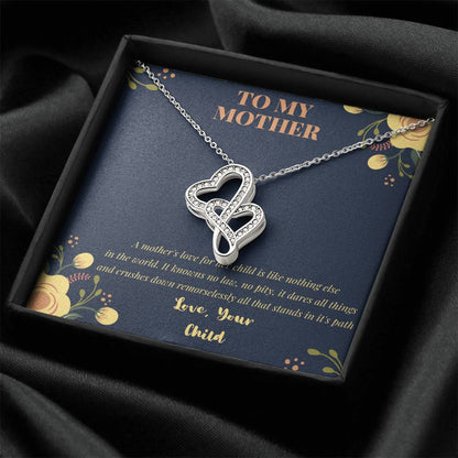 My Mom Gift Card No Pity No Law-  Jewelry Double Hearts Necklace