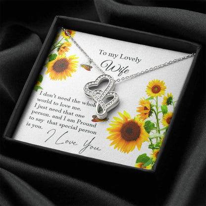 To My Wife  With Pod Message Cards Husband Gift To Wife Love Your Husband. Double Hearts Necklace