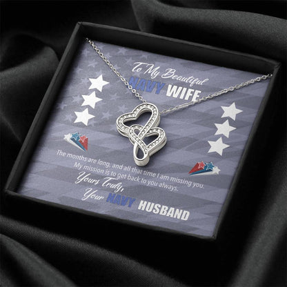 To My Beautiful Navy Wife - My Mission Is To Get Back To You Double Hearts Necklace
