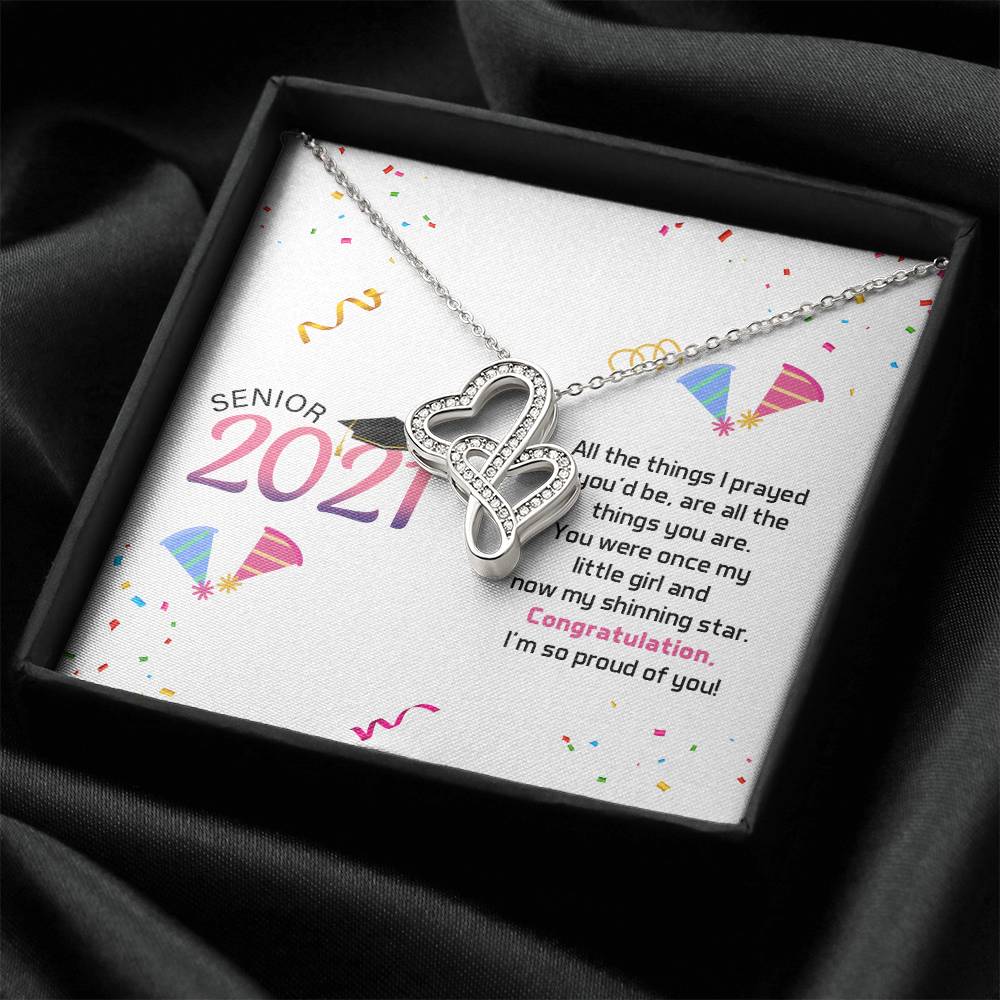 Senior Graduation  Double Hearts Necklace