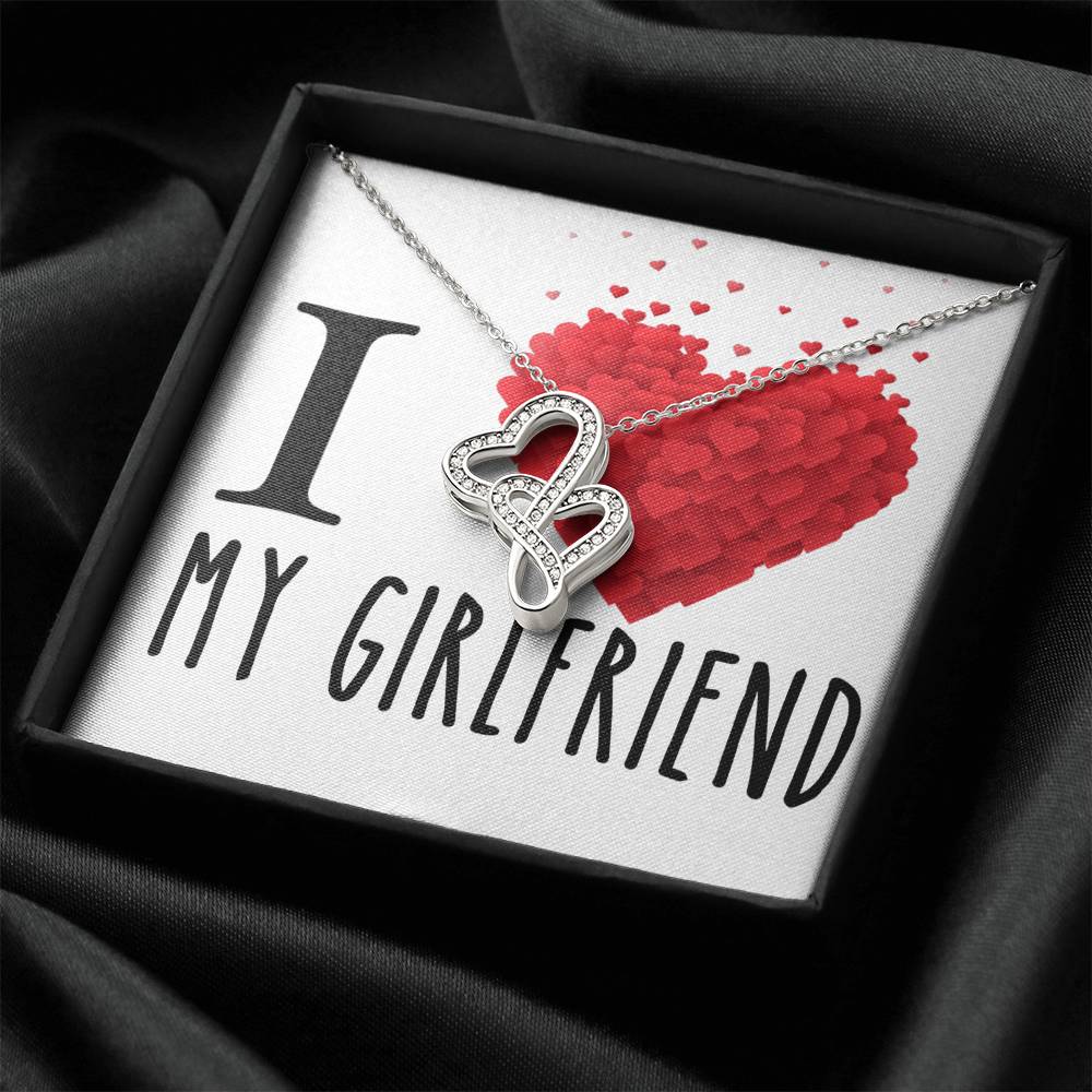 I Love My Girlfriend Love Double Hearts Cz Necklace For Valentines Day Or Birthday Gift Double Hearts Necklace