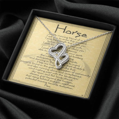 Horse Lover Meaning Card Two Hearts Necklace For Horse Lovers Unity With Horses Double Hearts Necklace