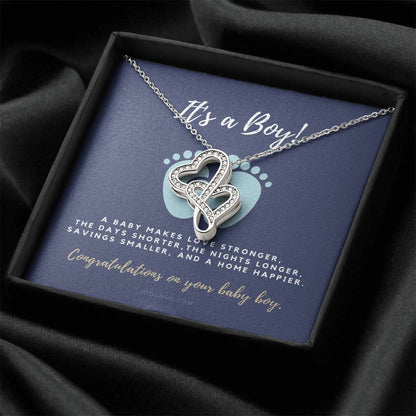 It's A Boy Necklace Gift For Mom  Baby Boy Congratulations  Baby Boy Shower Gift For Mom  New Mom Necklace  New Mom Gi Double Hearts Necklace