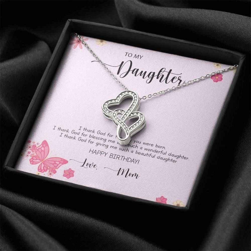 Daughter Gift - To My Daughter Necklace From Mom - To My Daughter Necklace - Gift For Daughter From Mom - Daughter's B Double Hearts Necklace