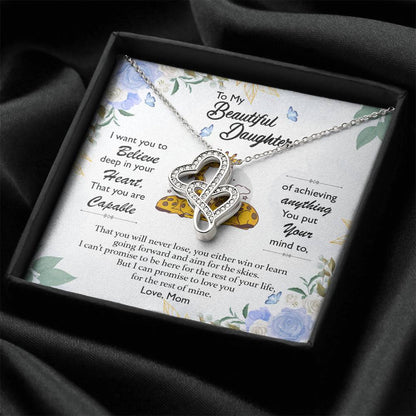 Gift For Daughter From Mom - Daughter Mother Necklace - Giraffe Necklace - Mother And Daughter - Mom Gifts From Daught Double Hearts Necklace