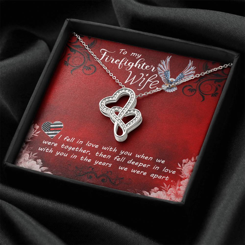 To My Firefighter Wife -  Double Hearts Necklace