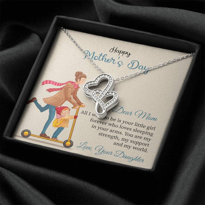 Mother's Day Daughter To Mother My World Heart To Heart Double Hearts Necklace