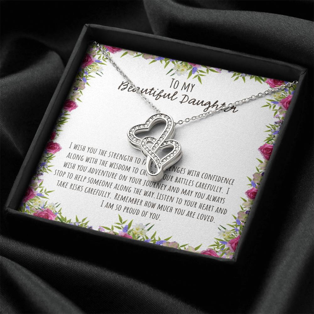 To My Beautiful Daughter I Wish You The Strength - Floral Double Hearts Necklace