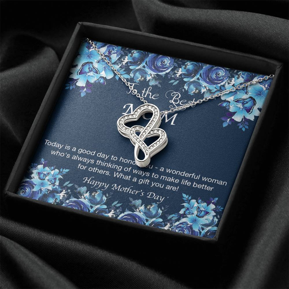 Limited Edition Mother's Double Heart 14K White Gold Pendant With Chain Double Hearts Necklace