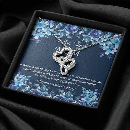 Limited Edition Mother's Double Heart 14K White Gold Pendant With Chain Double Hearts Necklace