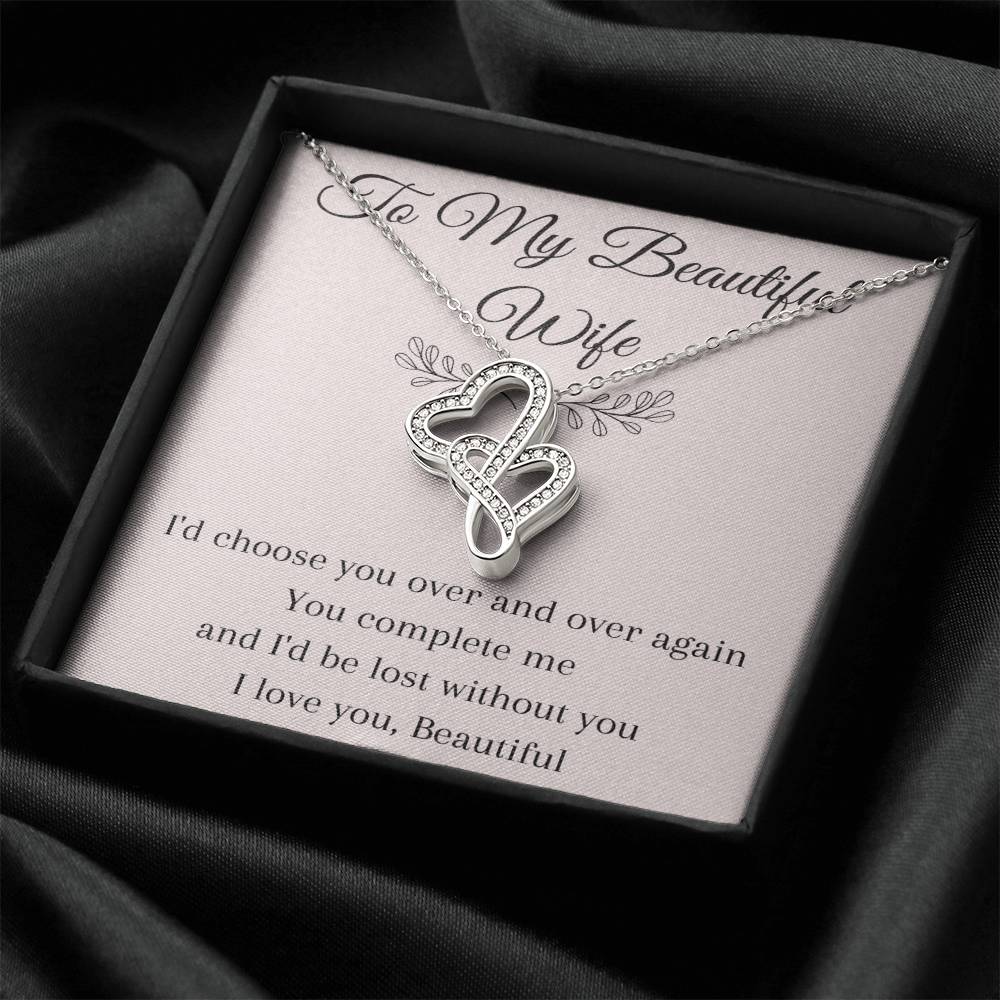 To My Beautiful Wife --Gift For Wife Double Hearts Necklace