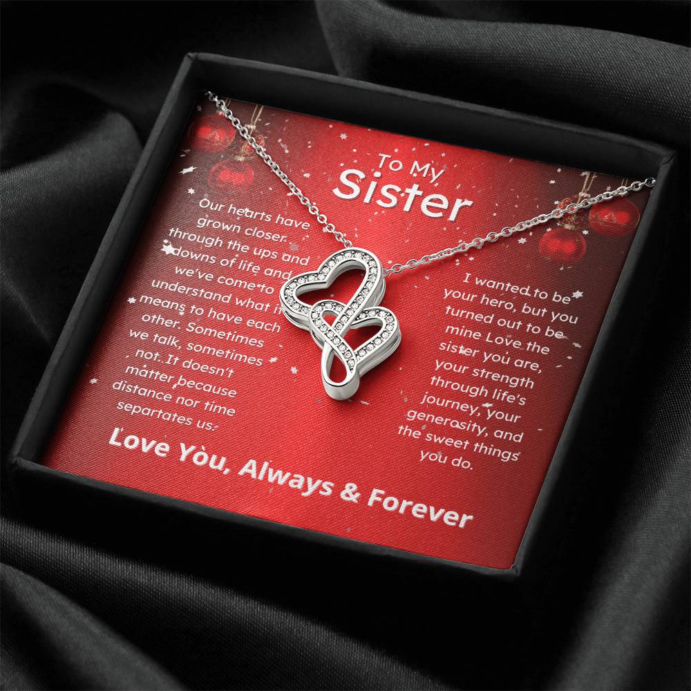 Sister Gift Sister Necklace Message Card Jewelry With Special Message Card Double Hearts Necklace