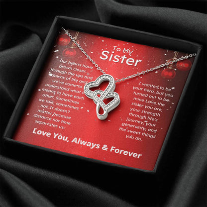 Sister Gift Sister Necklace Message Card Jewelry With Special Message Card Double Hearts Necklace