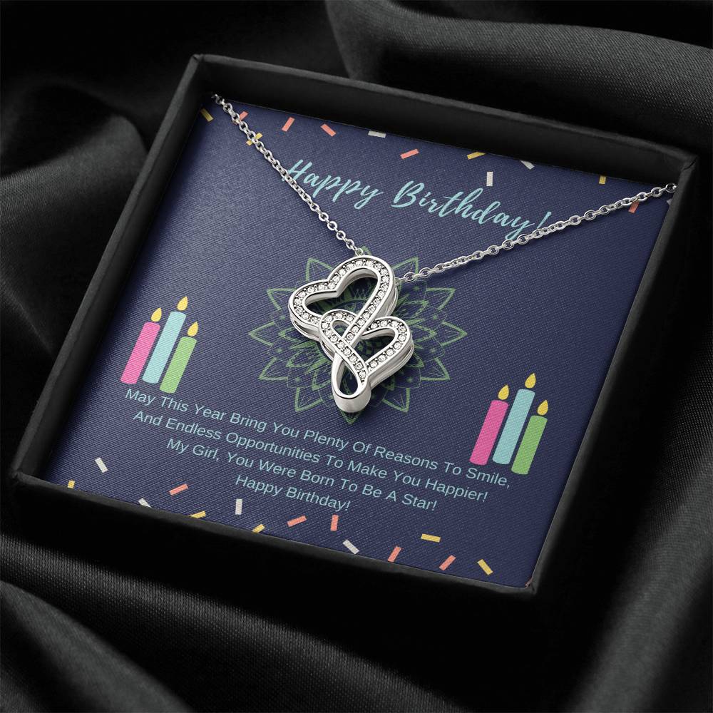 Happy Birthday Double Hearts Necklace