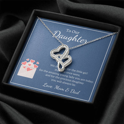 To My Daughter Necklace - Mom To Daughter Double Heart Necklace Gift - Mom And Daughter Always Remember Gift From Mom  9 Double Hearts Necklace