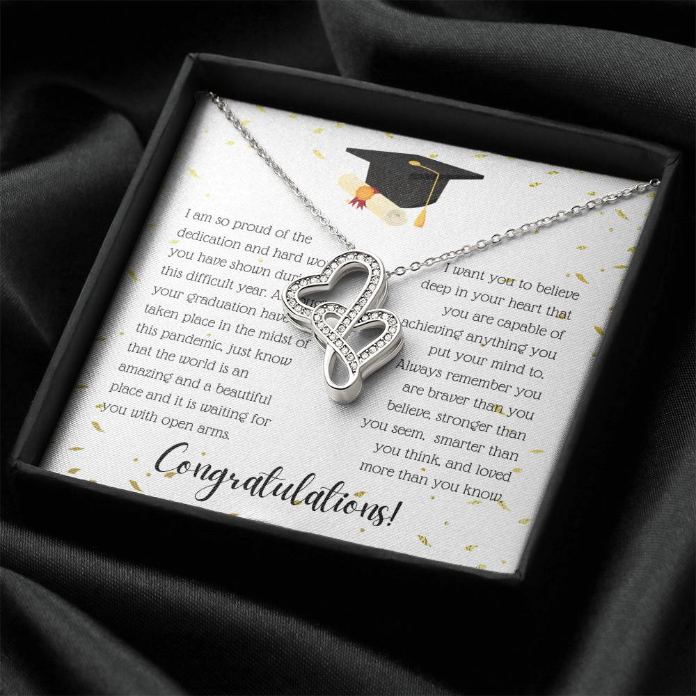 A Beautiful Girl On Her Graduation Day Necklace - Graduation Gift Necklace - Graduation Gift For Her - College Graduat Double Hearts Necklace