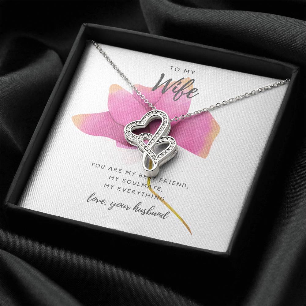 To My Wife - Pink Rose Double Hearts Necklace