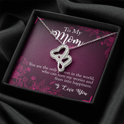 Love You Mom Double Hearts Necklace