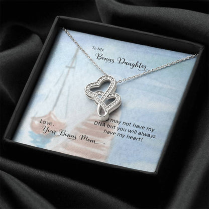 Bonus Daughter From Bonus Mom No Dna But You Have My Heart  5 Double Hearts Necklace