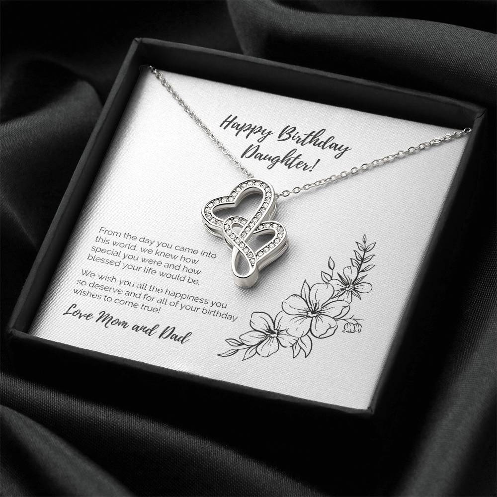 Happy Birthday Daughter Double Hearts Necklace