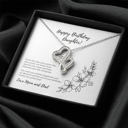 Happy Birthday Daughter Double Hearts Necklace