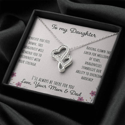 To My Daughter Whenever You Feel Down - Love Your Mom & Dad Double Hearts Necklace