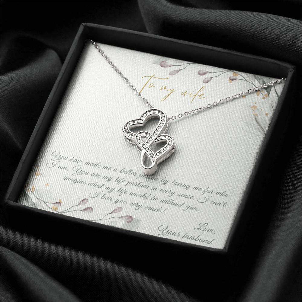 To My Wife - Anniversary  Gift Set Double Hearts Necklace