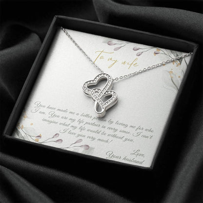 To My Wife - Anniversary  Gift Set Double Hearts Necklace