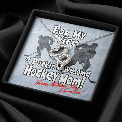 Hockey Mom Necklace - Puckin' Awesome Hockey Mom - Happy Mothers Day - Hockey Mom Necklace Hockey Jewelry Hockey Gifts Double Hearts Necklace