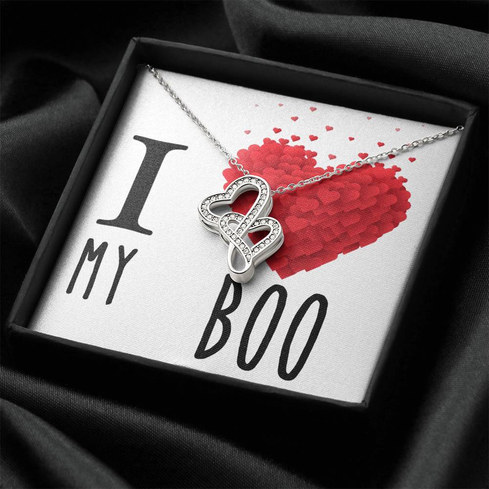 I Love My Boo Girlfriend Loved One Double Hearts Cz Necklace For Valentines Day Or Birthday Gift Double Hearts Necklace