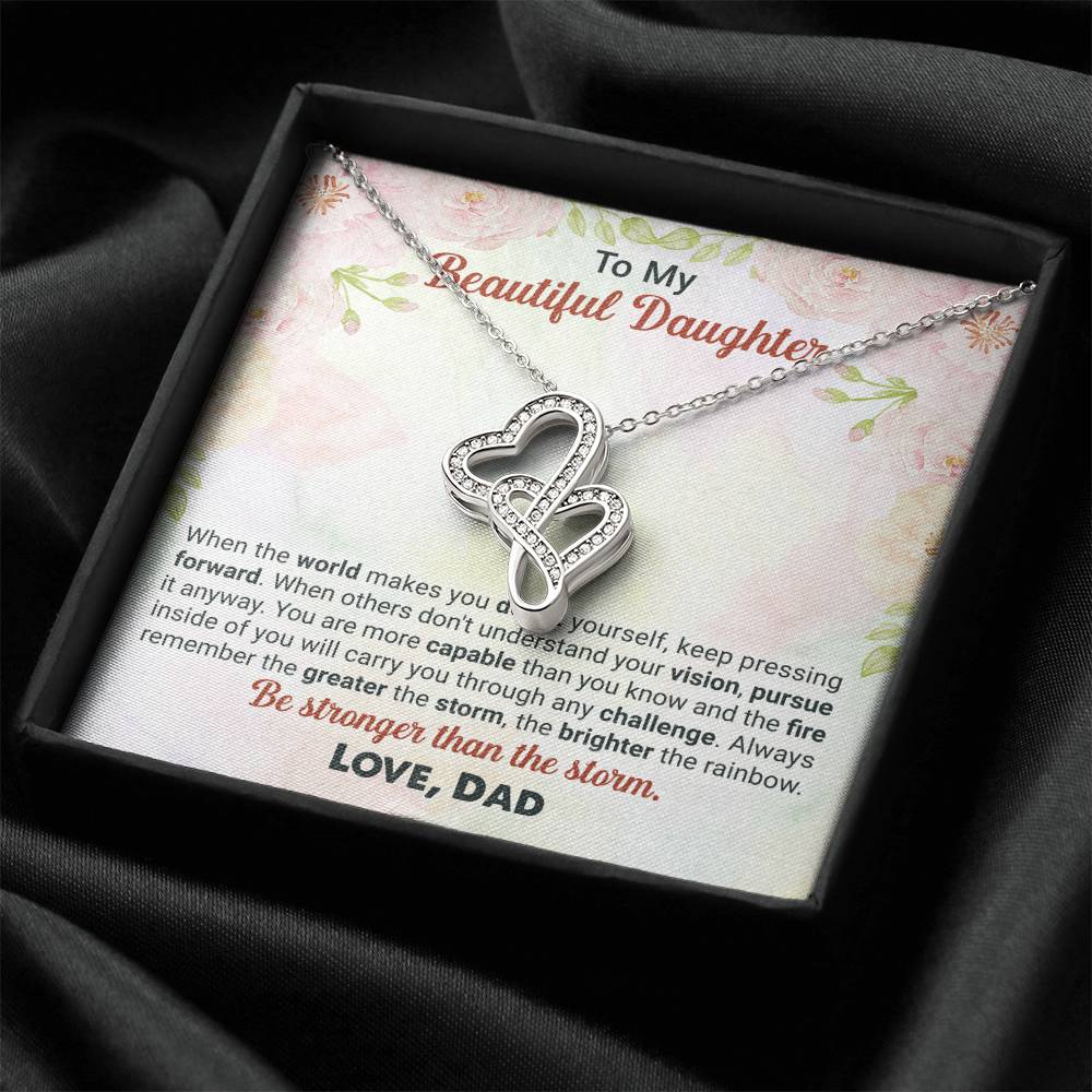 To My Beautiful Daughter - Love Dad Necklace Double Hearts Necklace