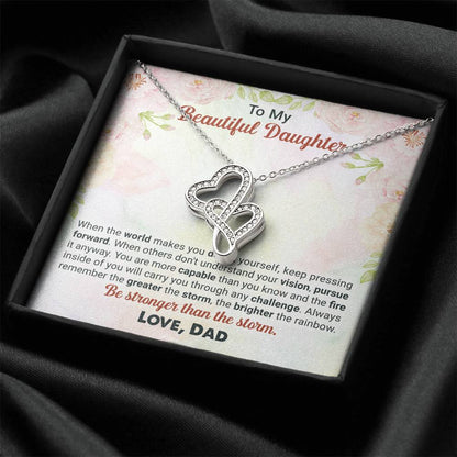 To My Beautiful Daughter - Love Dad Necklace Double Hearts Necklace