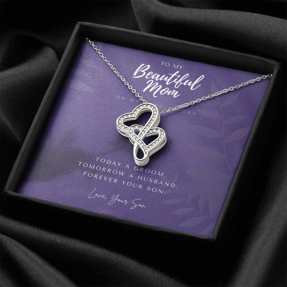 Mother Of The Groom Gift From Son  Mom Wedding Gift From Son  Wedding Gift From Groom To Mom  Necklace Gift For Mom  W Double Hearts Necklace