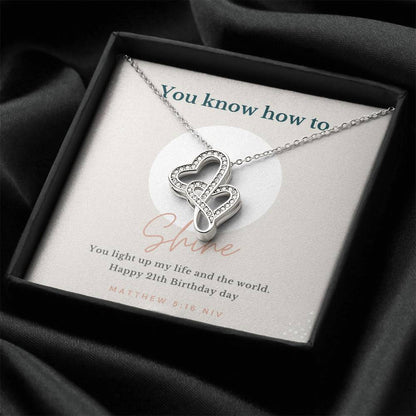 21Th Birthday Girl Double Hearts Necklace