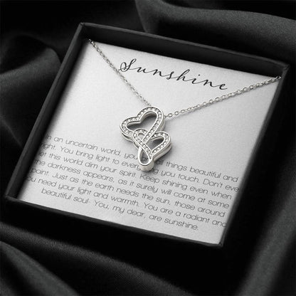 Sunshine In An Uncertain World Double Hearts Necklace