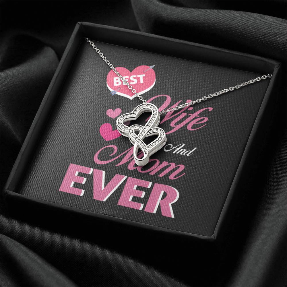 Best Wife And Mom Ever Double Hearts Necklace