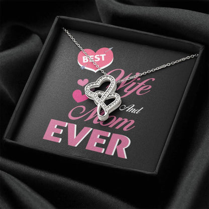 Best Wife And Mom Ever Double Hearts Necklace