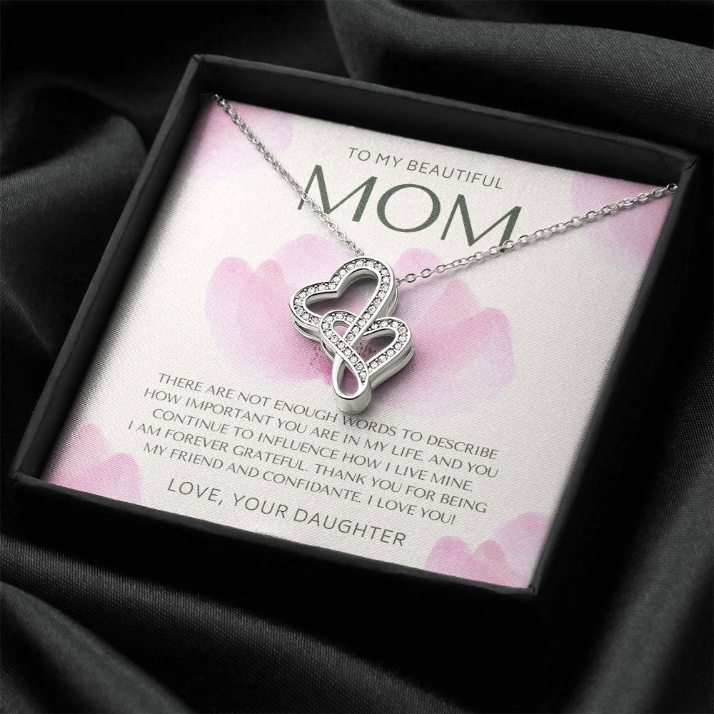 To My Beautiful Mom Necklace  Mom Gift  Mother’S Day Gift  Birthday Gift For Mom  Gift From Daughter For Mom  Necklace Double Hearts Necklace