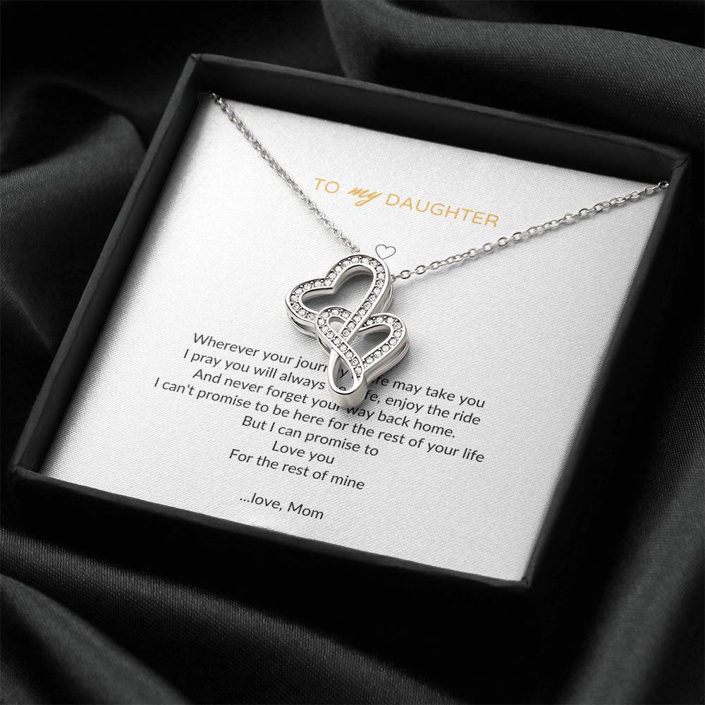 To My Daughter I Love You Forever Love Necklace Mother's Day - Daughter Necklace - Mother Daughter Jewelry Gift - Daug Double Hearts Necklace