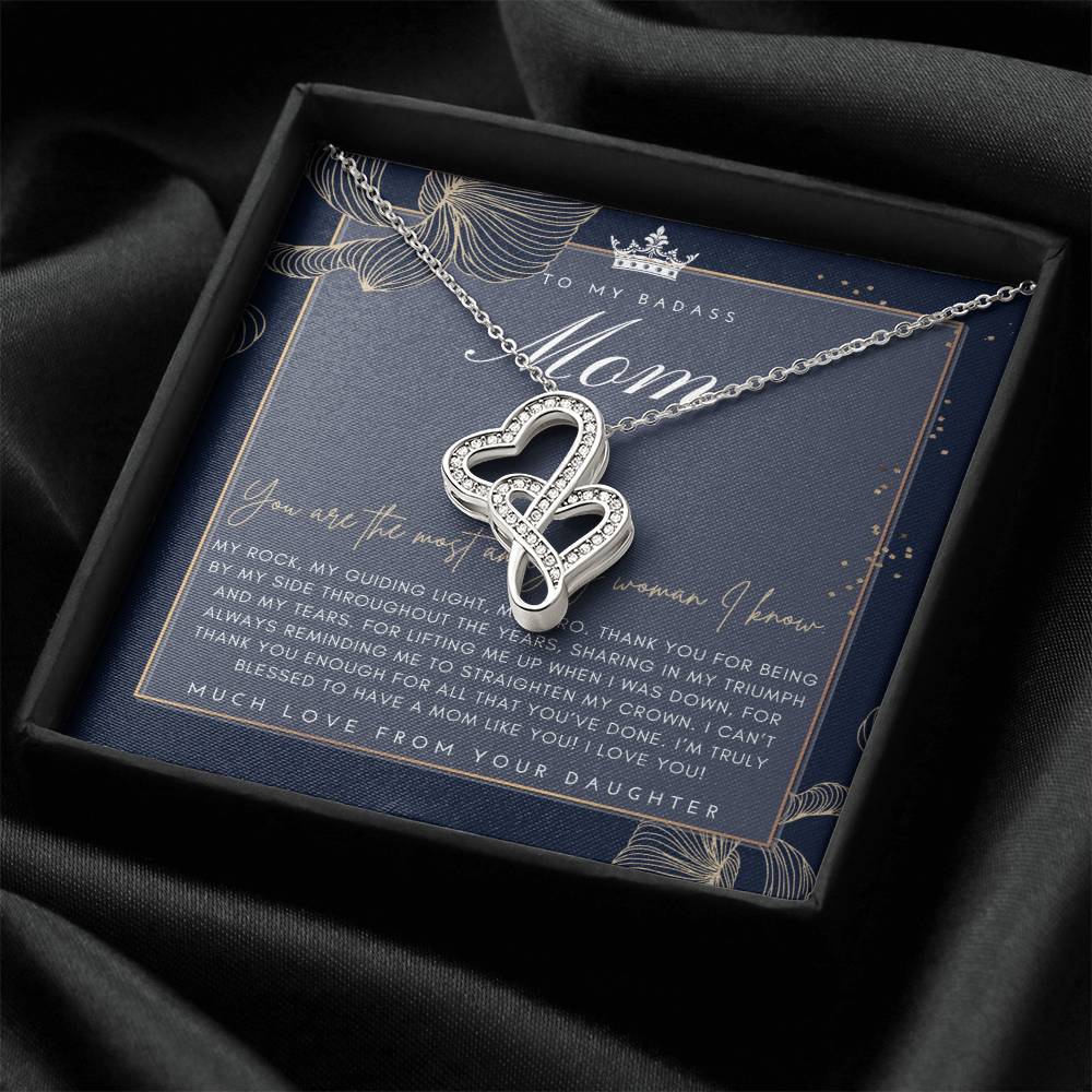 Badass Mom Gift  To My Badass Mom Necklace  Mother’S Day Gift  Daughter To Mom Gift  Gift From Daughter To Mom On Wedd 1 Double Hearts Necklace
