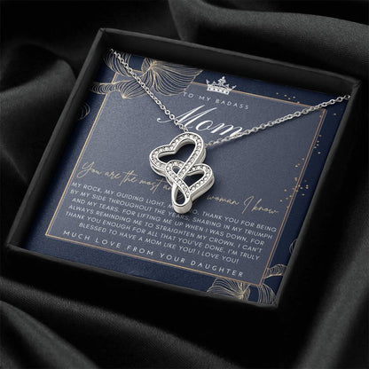 Badass Mom Gift  To My Badass Mom Necklace  Mother’S Day Gift  Daughter To Mom Gift  Gift From Daughter To Mom On Wedd 1 Double Hearts Necklace